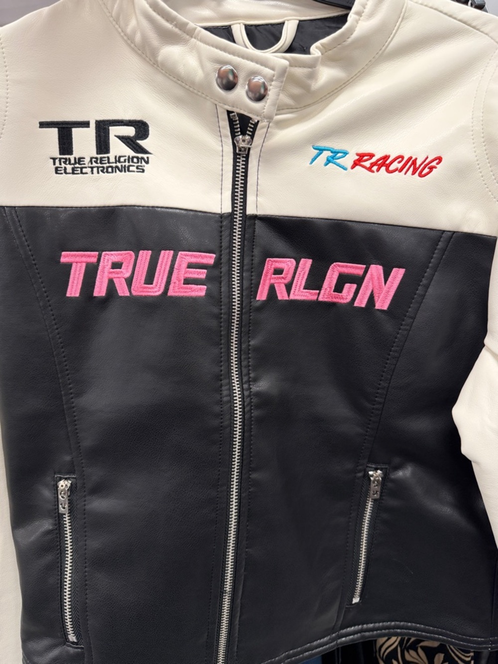 True Religion Colorblock Racer Moto Leather Jacket Racing - Picture 7 of 7